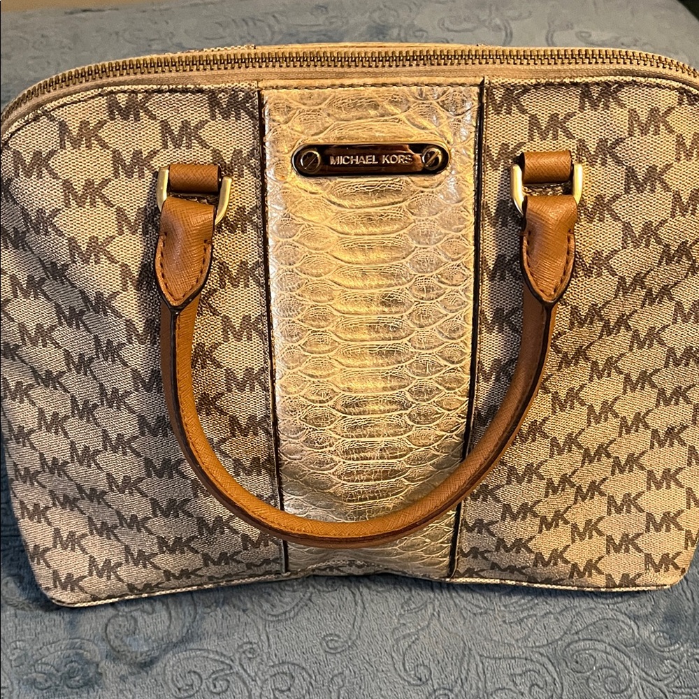 Michael Kors Tan and Gold Satchel